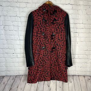 DIESEL Leo Jaquard Womans Red Leopard Wool‎ Blend Lambskin Sleeves Hooded